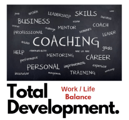 Image of chalkboard with 'coaching' on it and total development